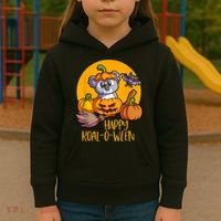 Koala On Pumpkin Witch Hat Pumpkin Face Halloween Koala Kids Hoodie thumb 3