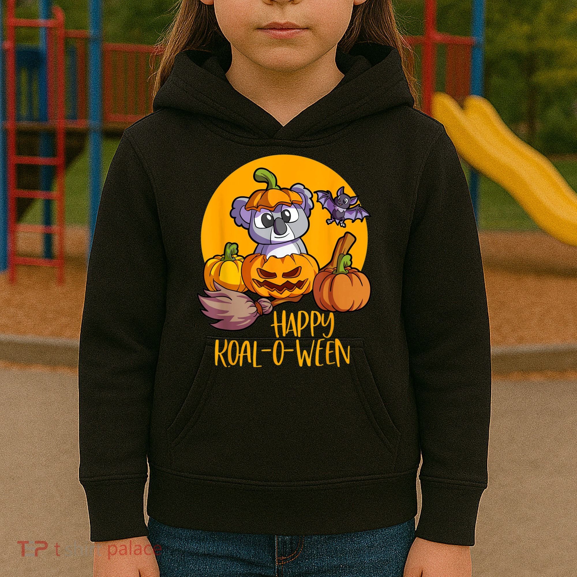 Koala On Pumpkin Witch Hat Pumpkin Face Halloween Koala Kids Hoodie