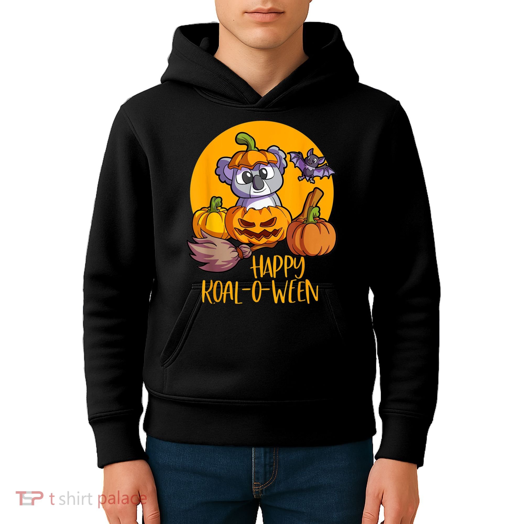 Koala On Pumpkin Witch Hat Pumpkin Face Halloween Koala Kids Hoodie
