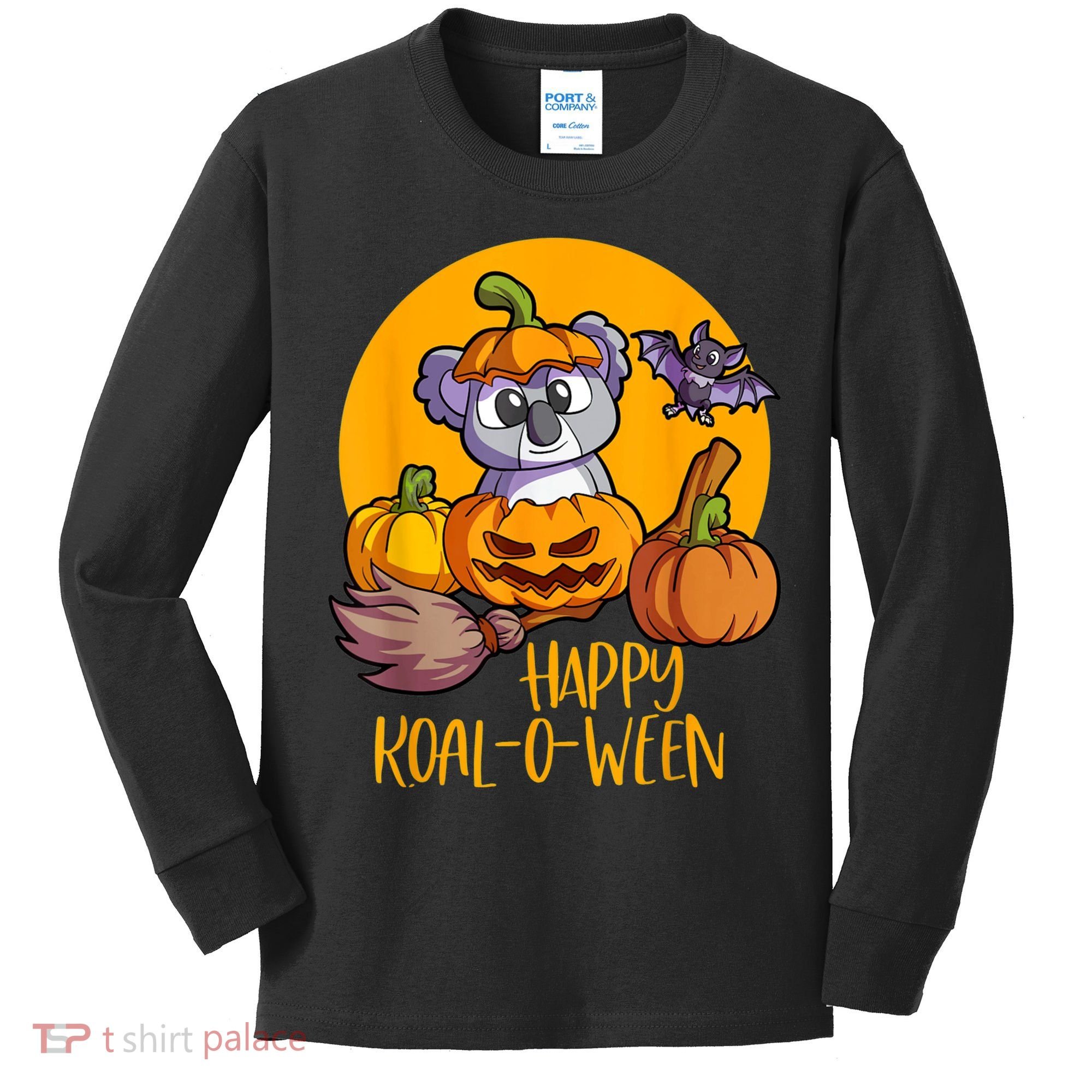 Koala On Pumpkin Witch Hat Pumpkin Face Halloween Koala Kids Long Sleeve Shirt