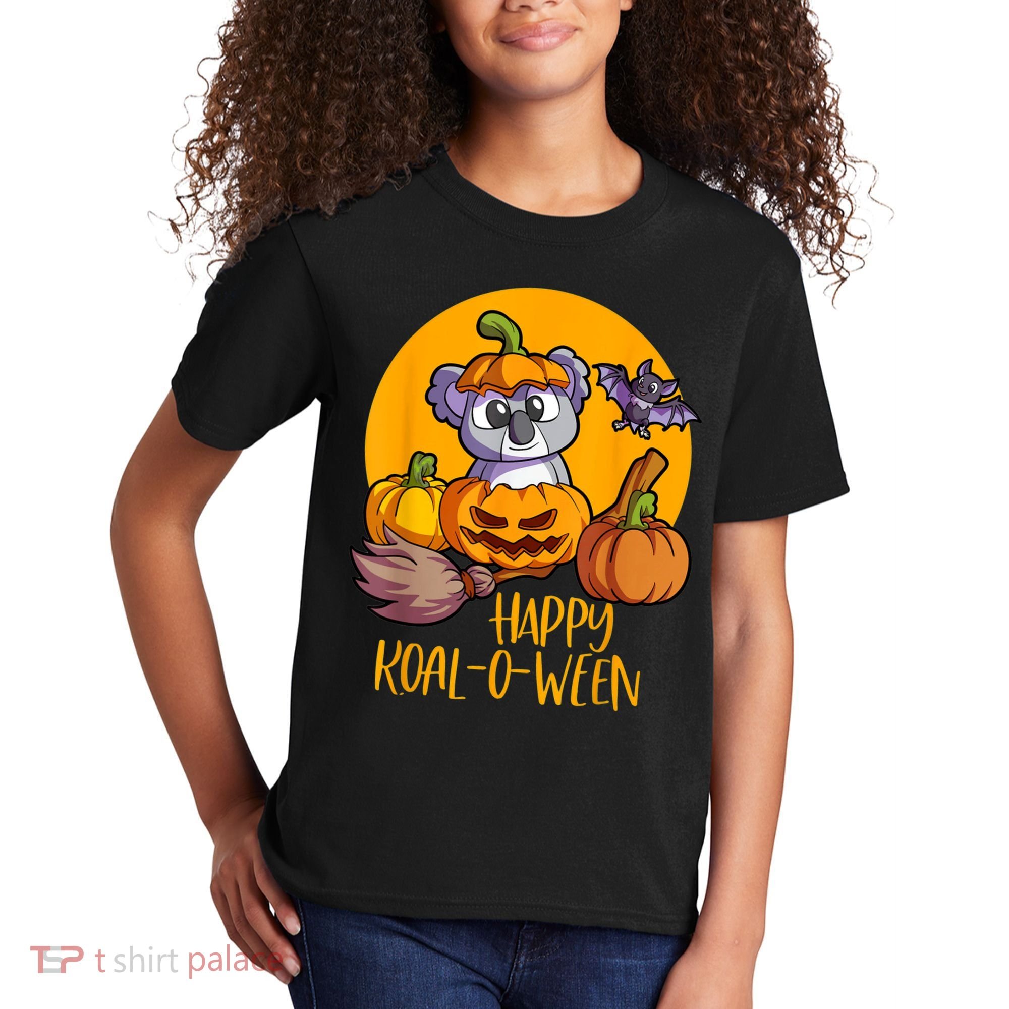 Koala On Pumpkin Witch Hat Pumpkin Face Halloween Koala Kids T-Shirt