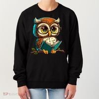 Kawaii Owl Reads Book Reading Bookworm Library Book Women's Sweatshirt thumb 0