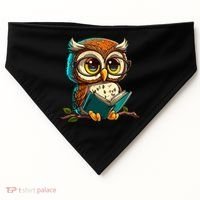 Kawaii Owl Reads Book Reading Bookworm Library Book USA-Made Doggie Bandana thumb 0