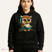 Kawaii Owl Reads Book Reading Bookworm Library Book Hoodie thumb 5