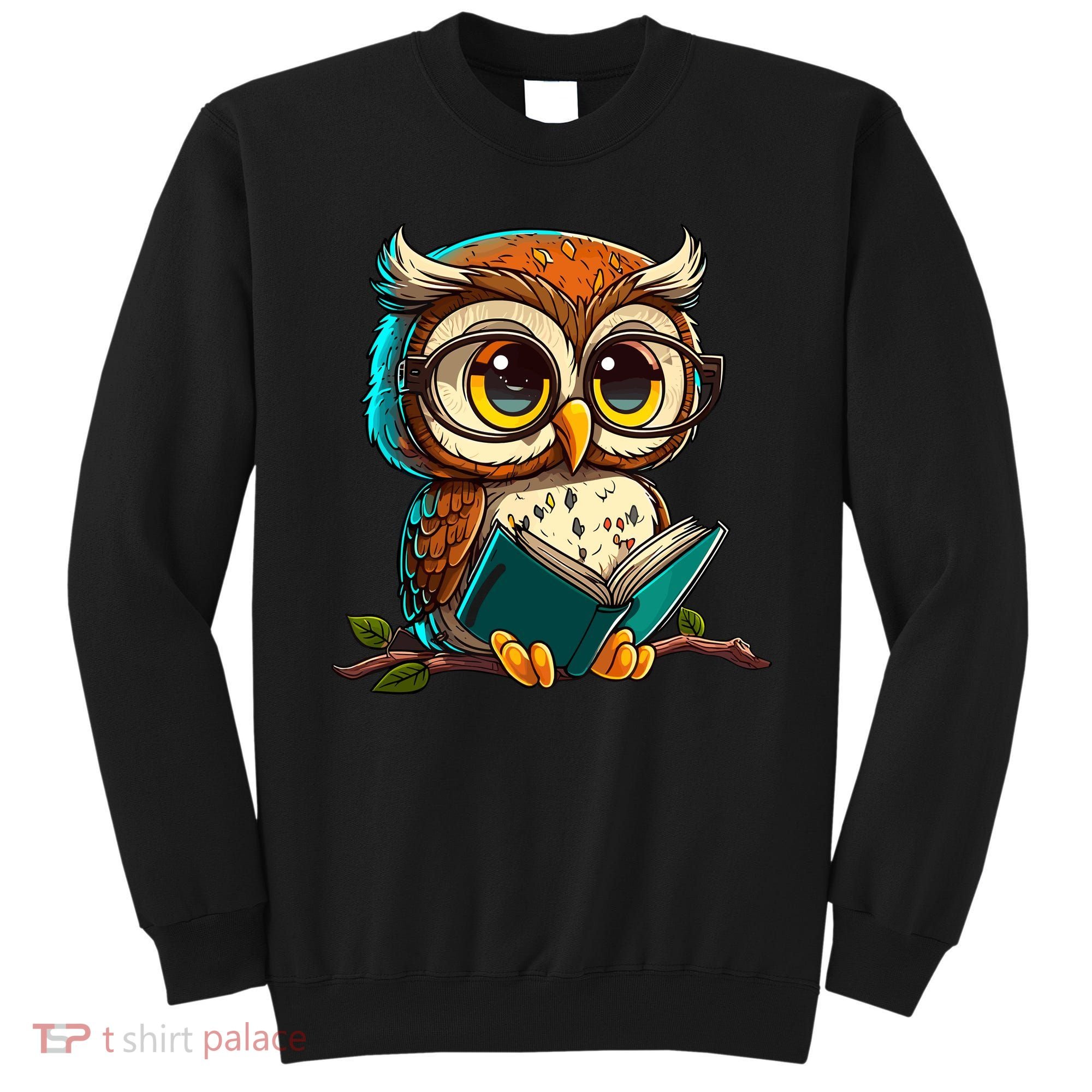 Kawaii Owl Reads Book Reading Bookworm Library Book Sweatshirt