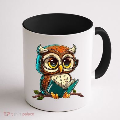 Kawaii Owl Reads Book Reading Bookworm Library Book Coffee Mug back