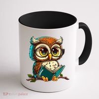 Kawaii Owl Reads Book Reading Bookworm Library Book Coffee Mug thumb 1