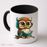 Kawaii Owl Reads Book Reading Bookworm Library Book Coffee Mug thumb 0