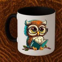 Kawaii Owl Reads Book Reading Bookworm Library Book Coffee Mug thumb 2