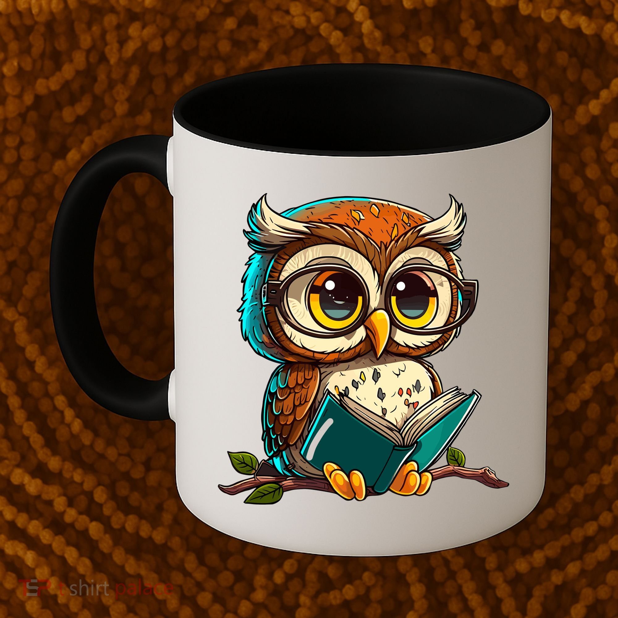 Kawaii Owl Reads Book Reading Bookworm Library Book Coffee Mug