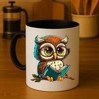 Kawaii Owl Reads Book Reading Bookworm Library Book Coffee Mug thumb 4