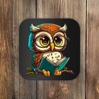 Kawaii Owl Reads Book Reading Bookworm Library Book Coaster thumb 0