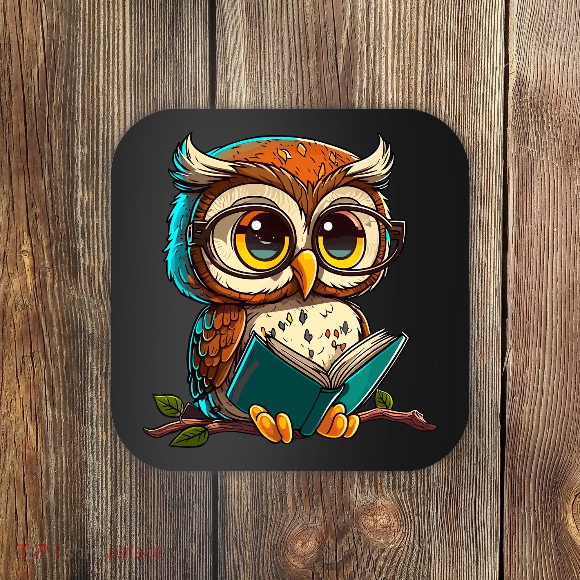 Kawaii Owl Reads Book Reading Bookworm Library Book Coaster
