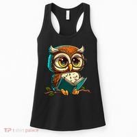 Kawaii Owl Reads Book Reading Bookworm Library Book Women's Tank Top thumb 0