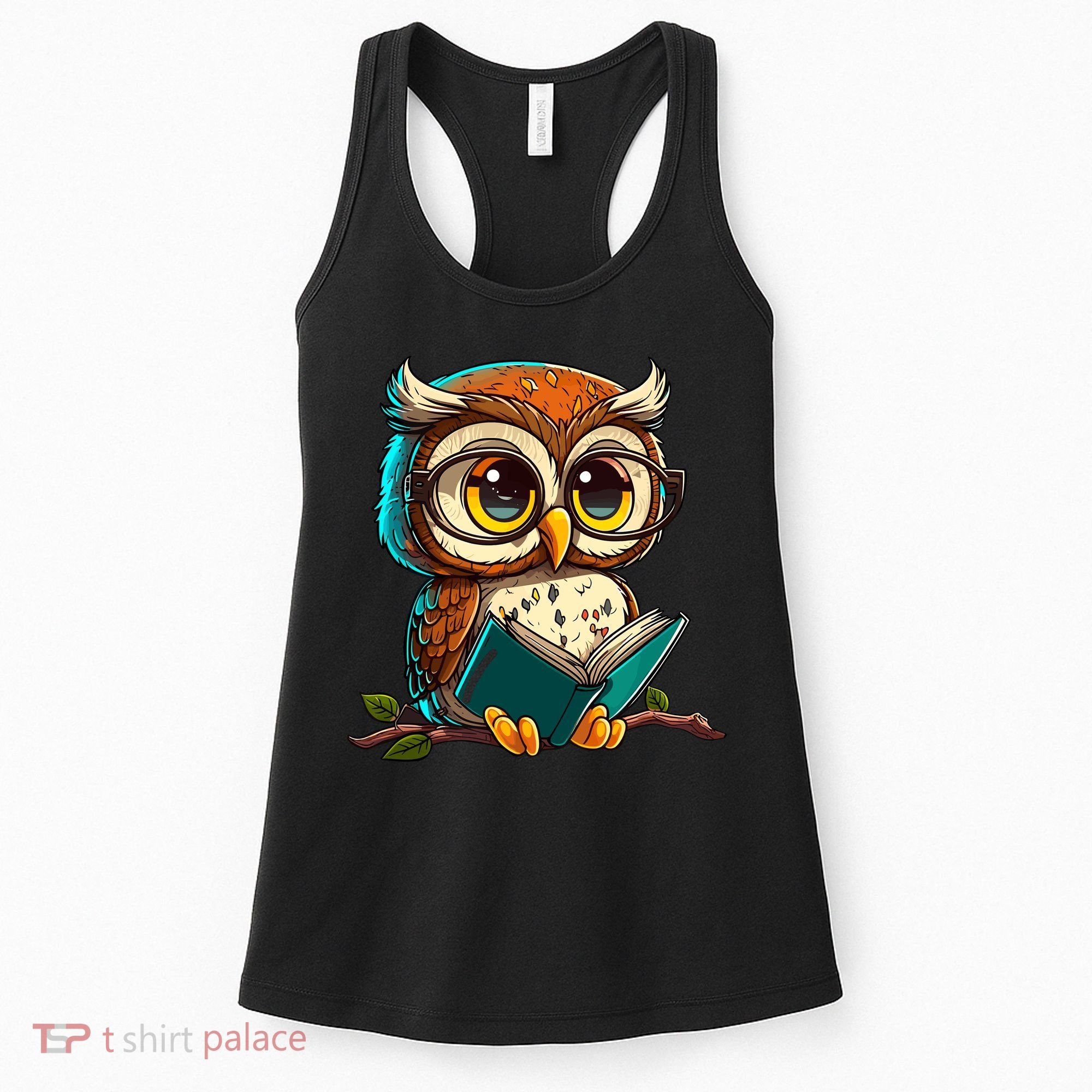 Kawaii Owl Reads Book Reading Bookworm Library Book Women's Tank Top