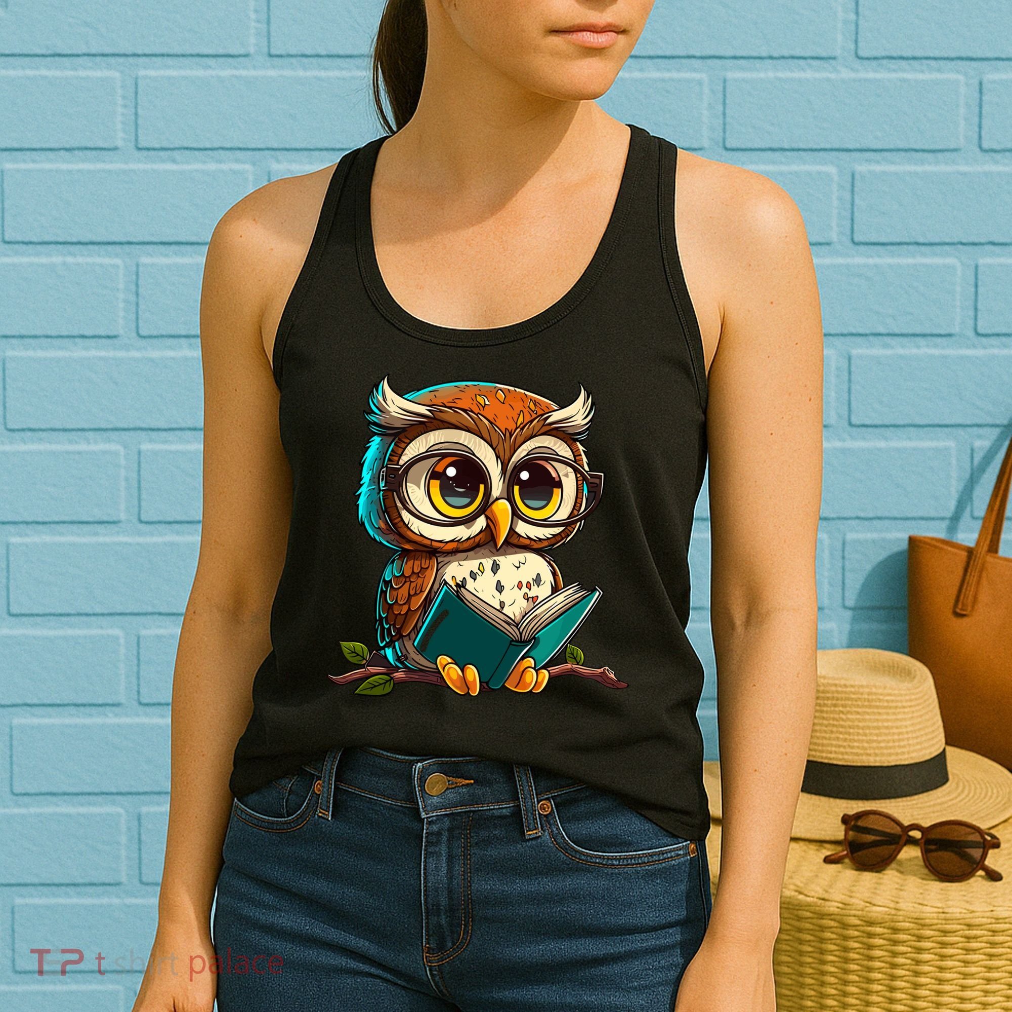 Kawaii Owl Reads Book Reading Bookworm Library Book Women's Tank Top