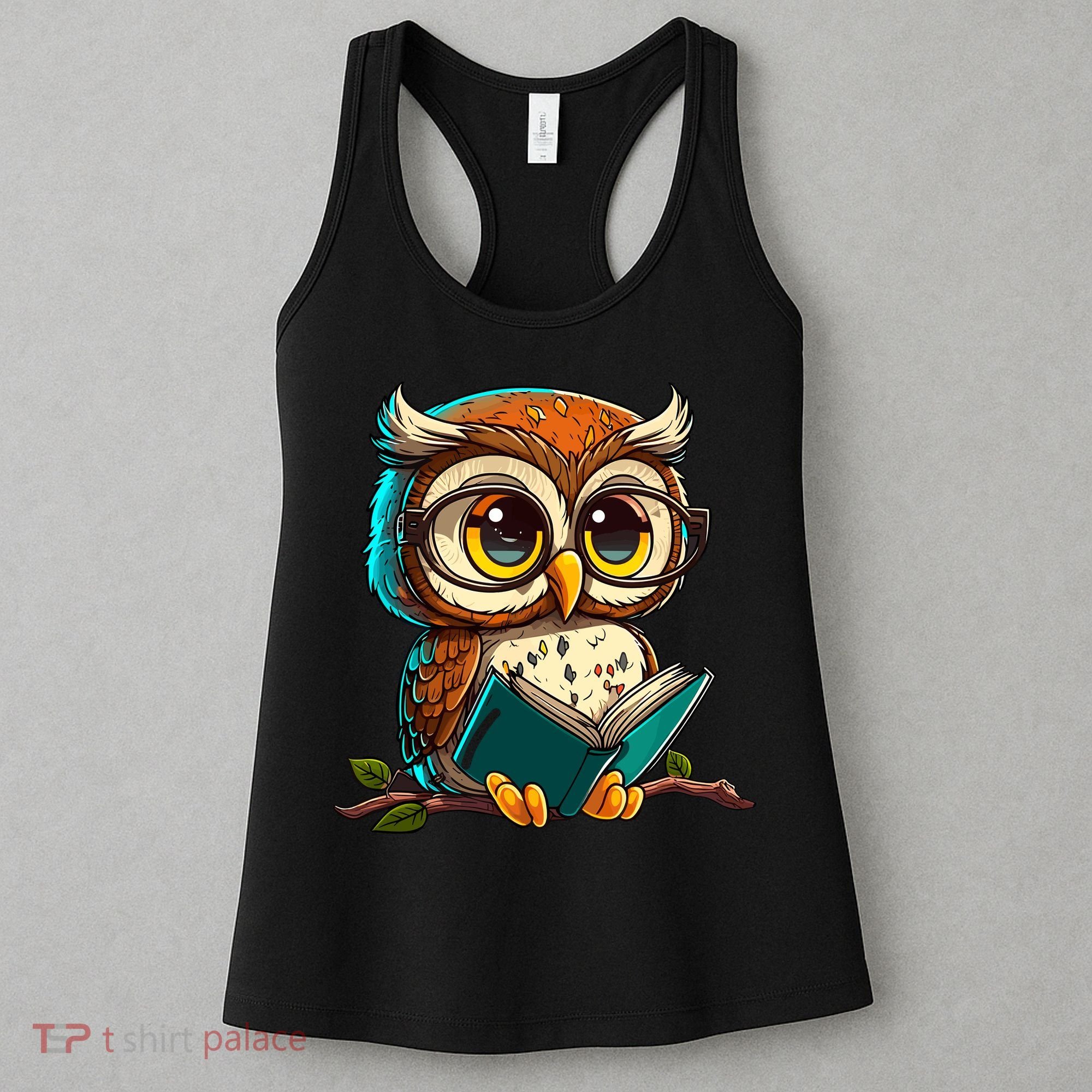 Kawaii Owl Reads Book Reading Bookworm Library Book Women's Tank Top