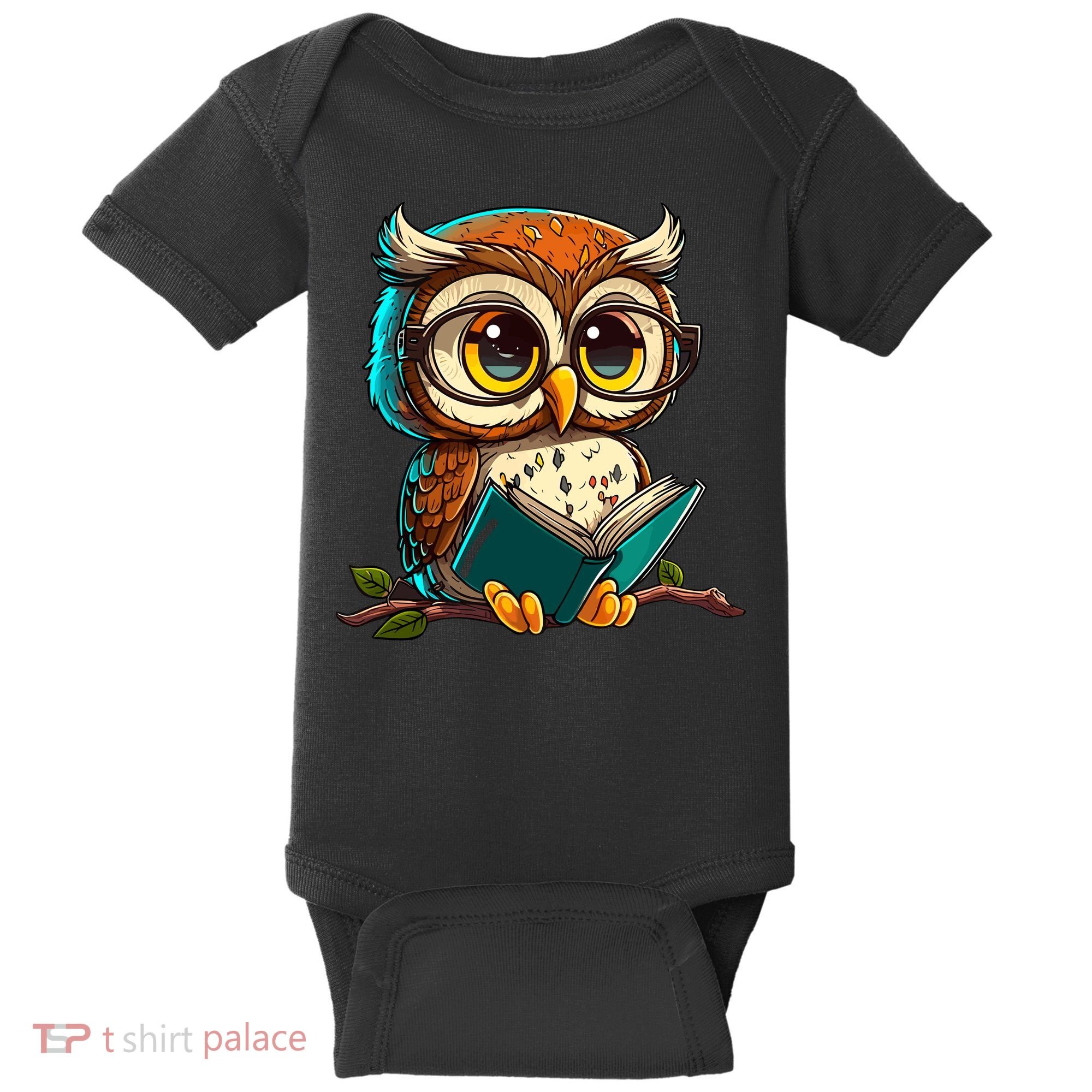 Kawaii Owl Reads Book Reading Bookworm Library Book Baby Bodysuit