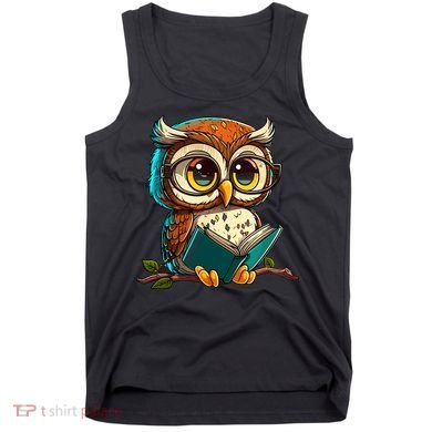 Kawaii Owl Reads Book Reading Bookworm Library Book Tank Top