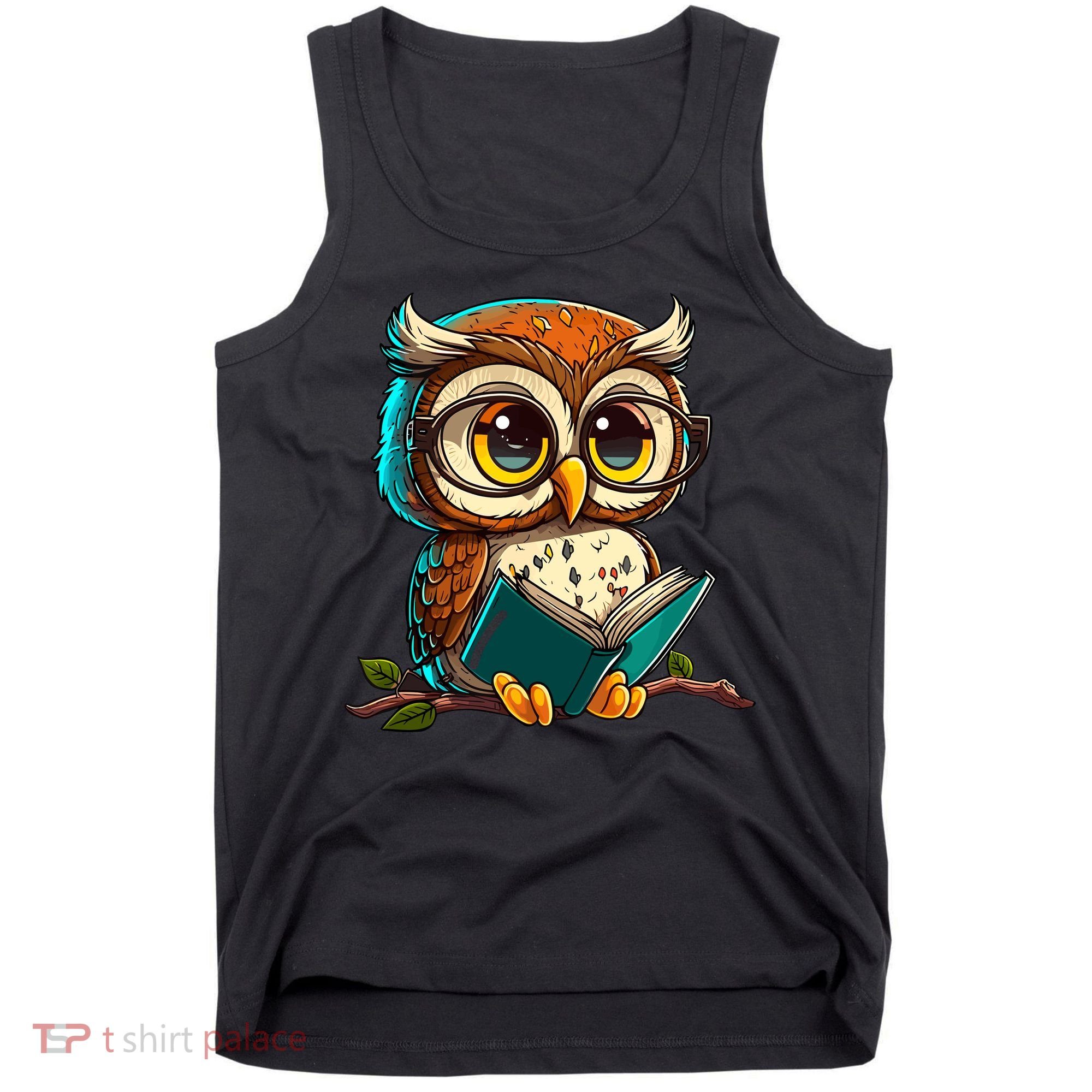 Kawaii Owl Reads Book Reading Bookworm Library Book Tank Top