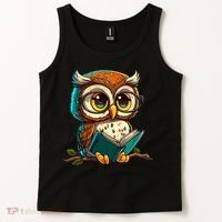 Kawaii Owl Reads Book Reading Bookworm Library Book Tank Top thumb 2