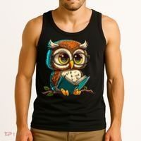 Kawaii Owl Reads Book Reading Bookworm Library Book Tank Top thumb 3