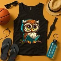 Kawaii Owl Reads Book Reading Bookworm Library Book Tank Top thumb 4