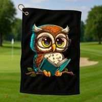 Kawaii Owl Reads Book Reading Bookworm Library Book Golf Towel thumb 1