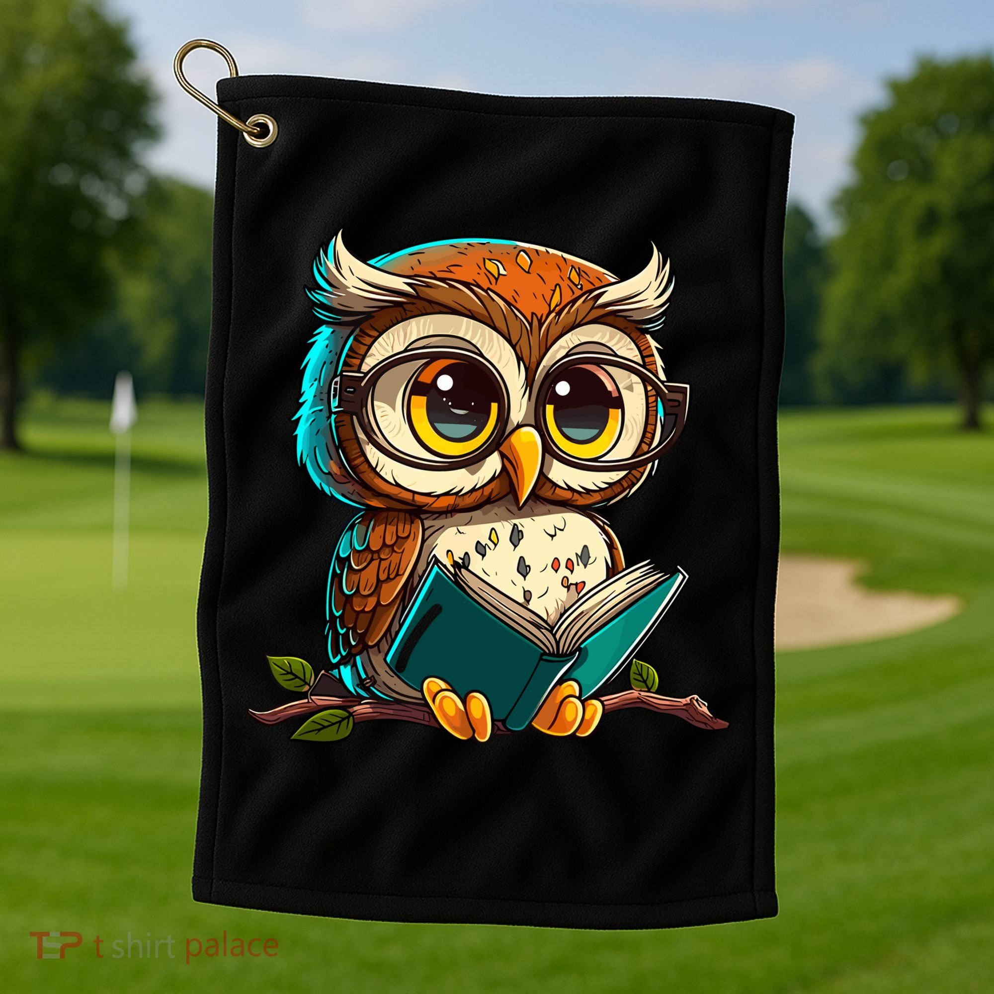 Kawaii Owl Reads Book Reading Bookworm Library Book Golf Towel