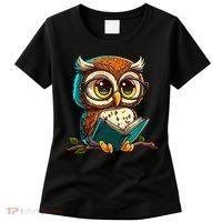 Kawaii Owl Reads Book Reading Bookworm Library Book Women's T-Shirt thumb 0