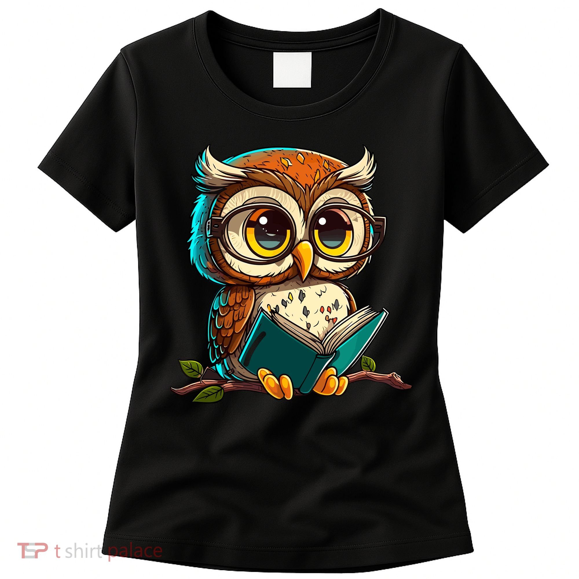 Kawaii Owl Reads Book Reading Bookworm Library Book Women's T-Shirt
