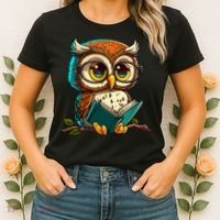 Kawaii Owl Reads Book Reading Bookworm Library Book Women's T-Shirt thumb 2