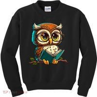 Kawaii Owl Reads Book Reading Bookworm Library Book Kids Sweatshirt thumb 0