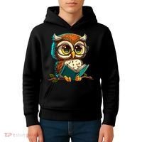 Kawaii Owl Reads Book Reading Bookworm Library Book Kids Hoodie thumb 4