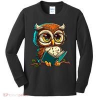 Kawaii Owl Reads Book Reading Bookworm Library Book Kids Long Sleeve Shirt thumb 0