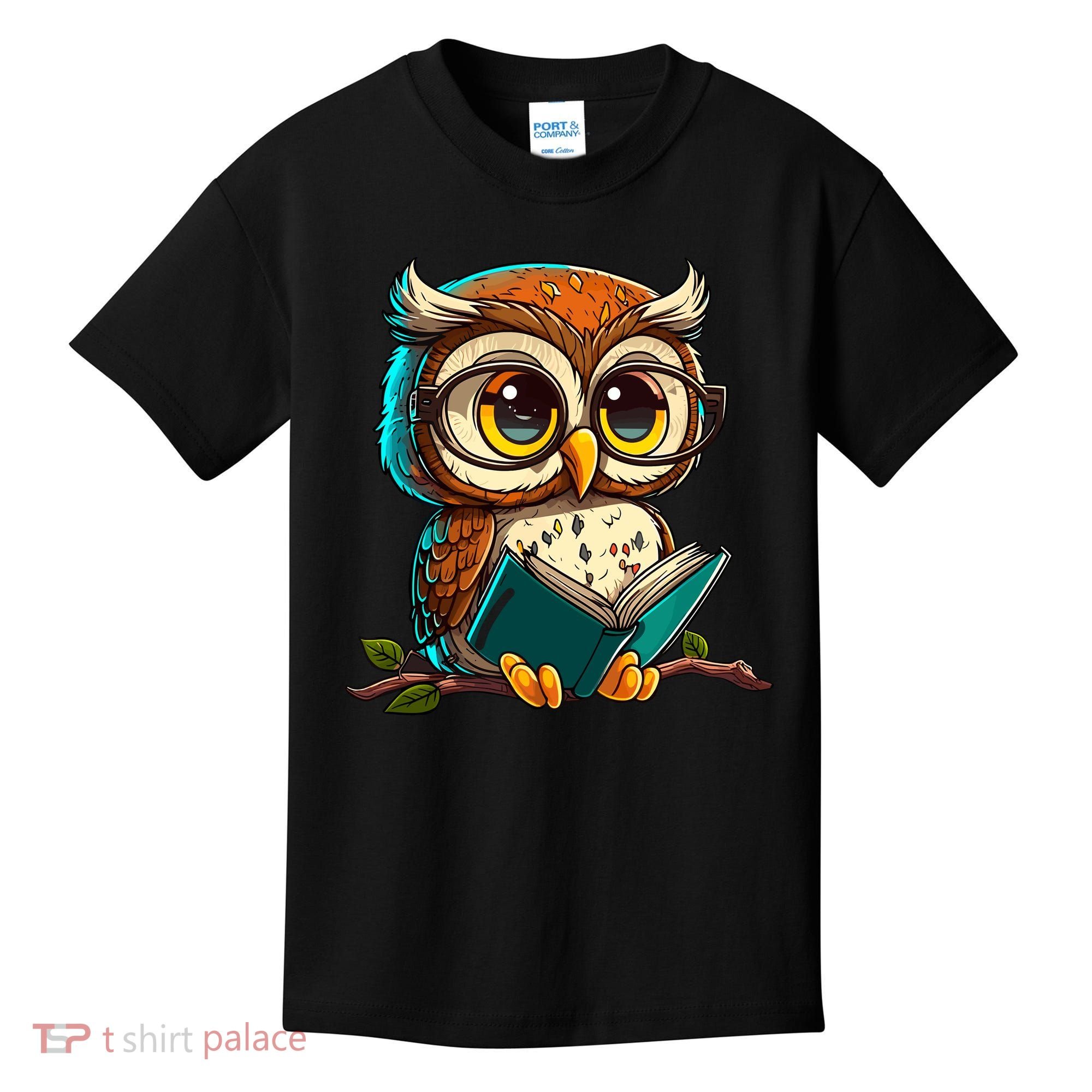 Kawaii Owl Reads Book Reading Bookworm Library Book Kids T-Shirt