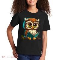 Kawaii Owl Reads Book Reading Bookworm Library Book Kids T-Shirt thumb 2