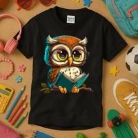 Kawaii Owl Reads Book Reading Bookworm Library Book Kids T-Shirt thumb 3