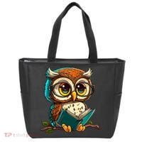 Kawaii Owl Reads Book Reading Bookworm Library Book Tote Bag thumb 0