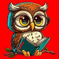 Kawaii Owl Reads Book Reading Bookworm Library Book Santa Hat thumb 1