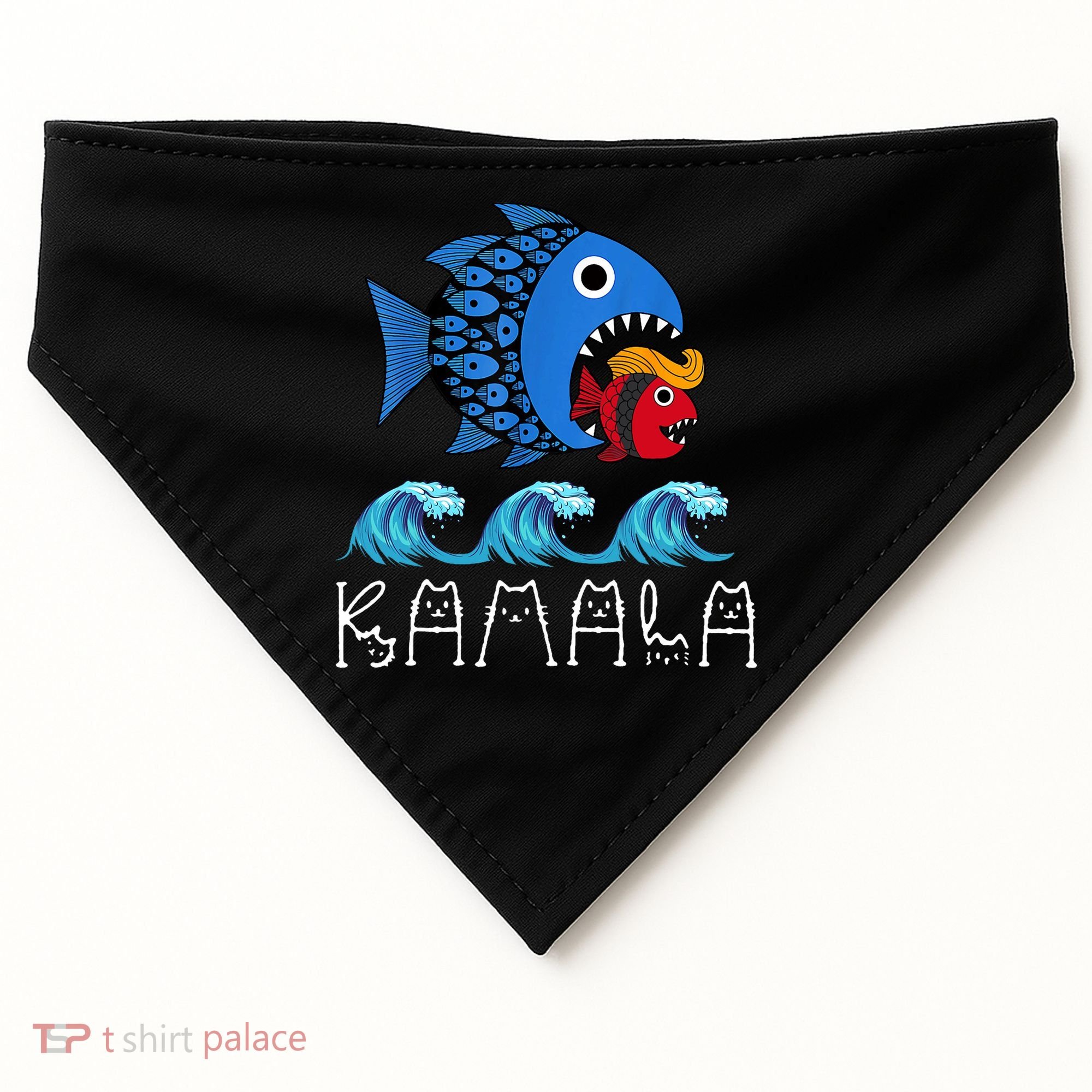 Kamala Over Trump Blue Wave Big Fish Eats Small Fish USA-Made Doggie Bandana