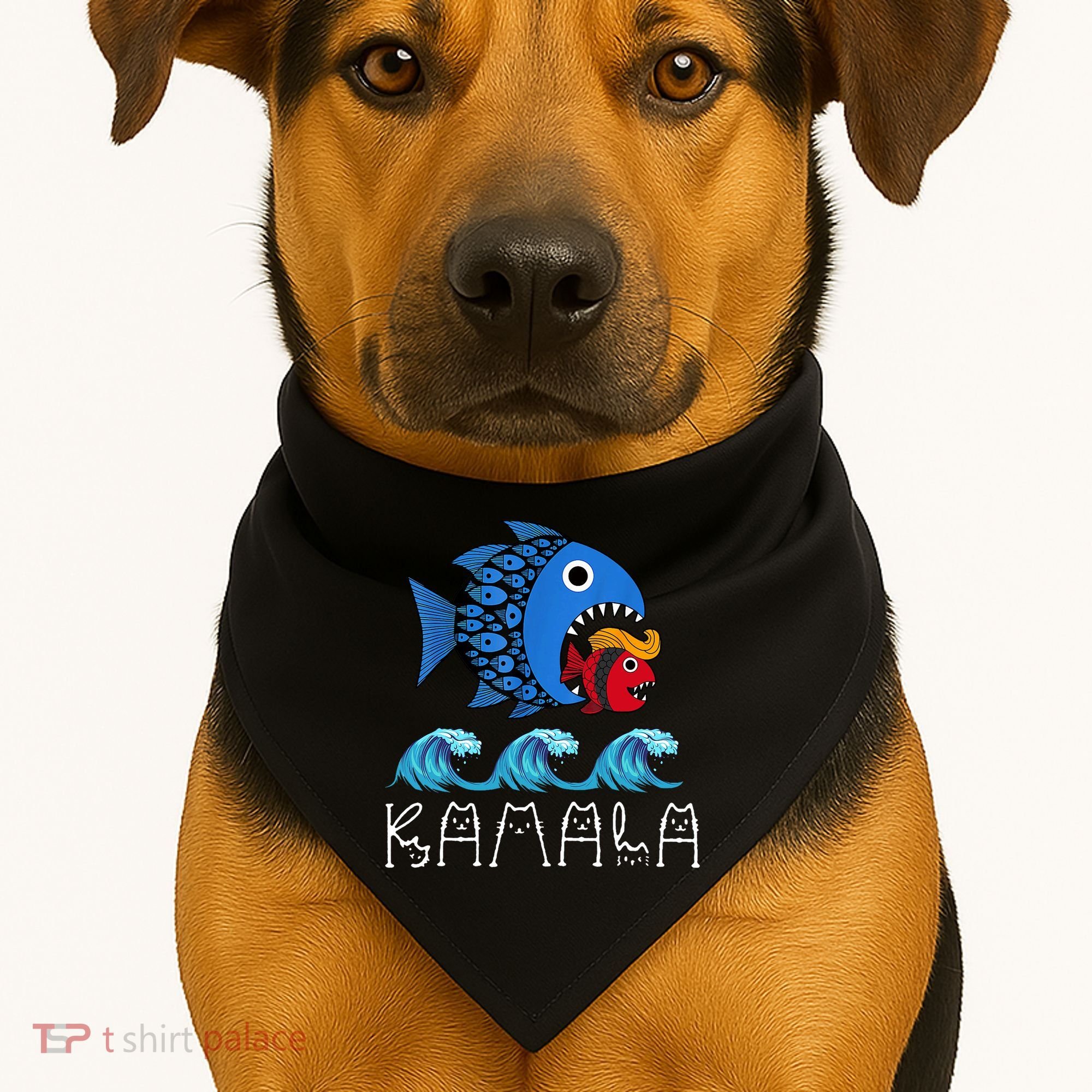 Kamala Over Trump Blue Wave Big Fish Eats Small Fish USA-Made Doggie Bandana