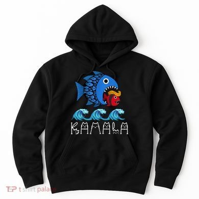 Kamala Over Trump Blue Wave Big Fish Eats Small Fish Hoodie