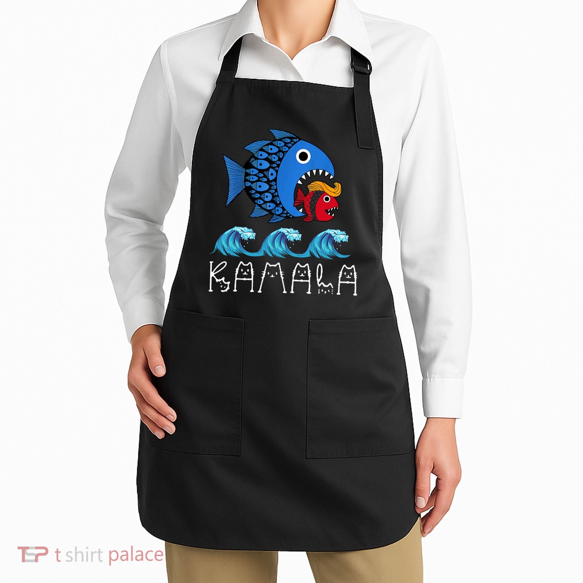 Kamala Over Trump Blue Wave Big Fish Eats Small Fish Apron