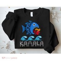 Kamala Over Trump Blue Wave Big Fish Eats Small Fish Sweatshirt thumb 2