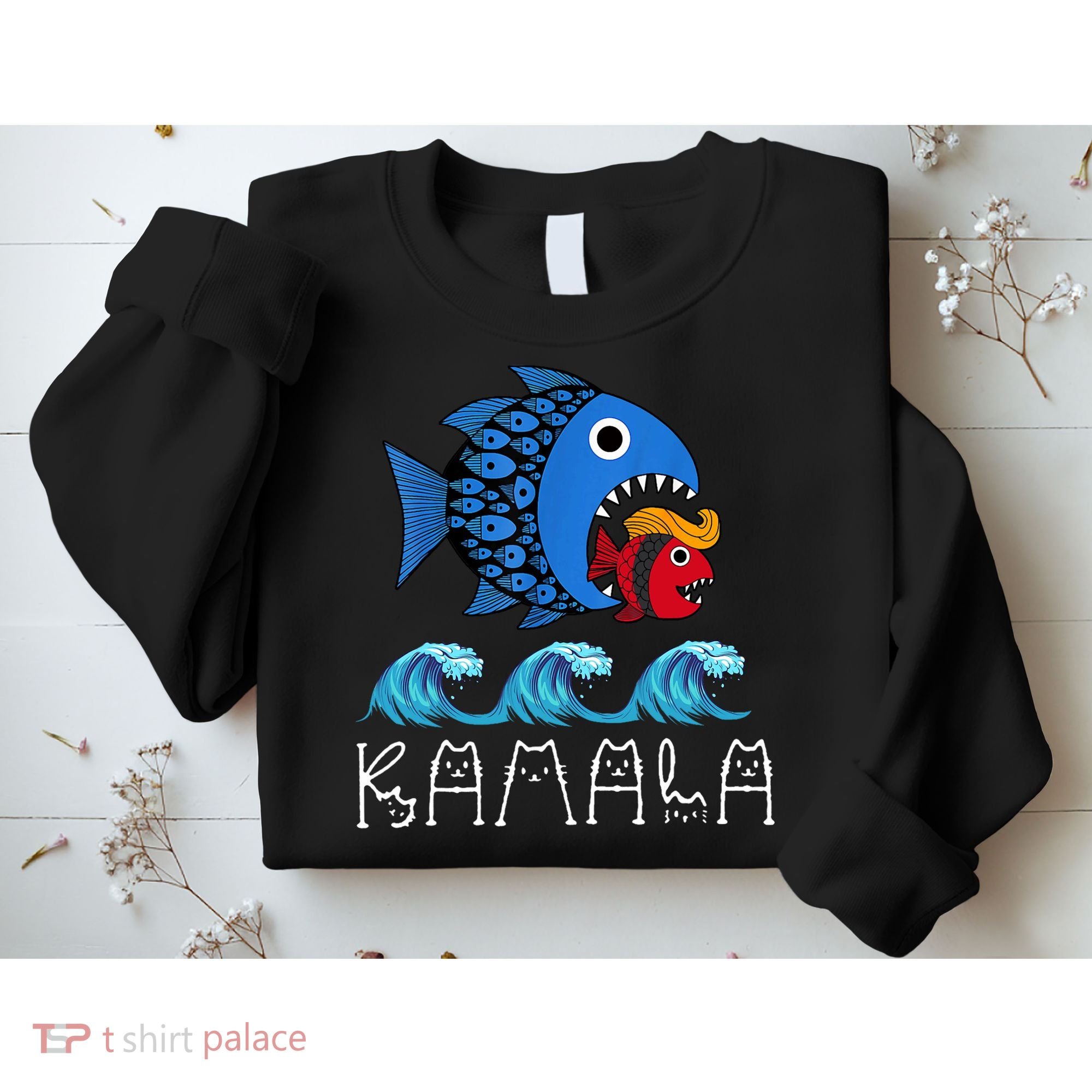 Kamala Over Trump Blue Wave Big Fish Eats Small Fish Sweatshirt