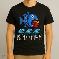 Kamala Over Trump Blue Wave Big Fish Eats Small Fish T-Shirt thumb 3