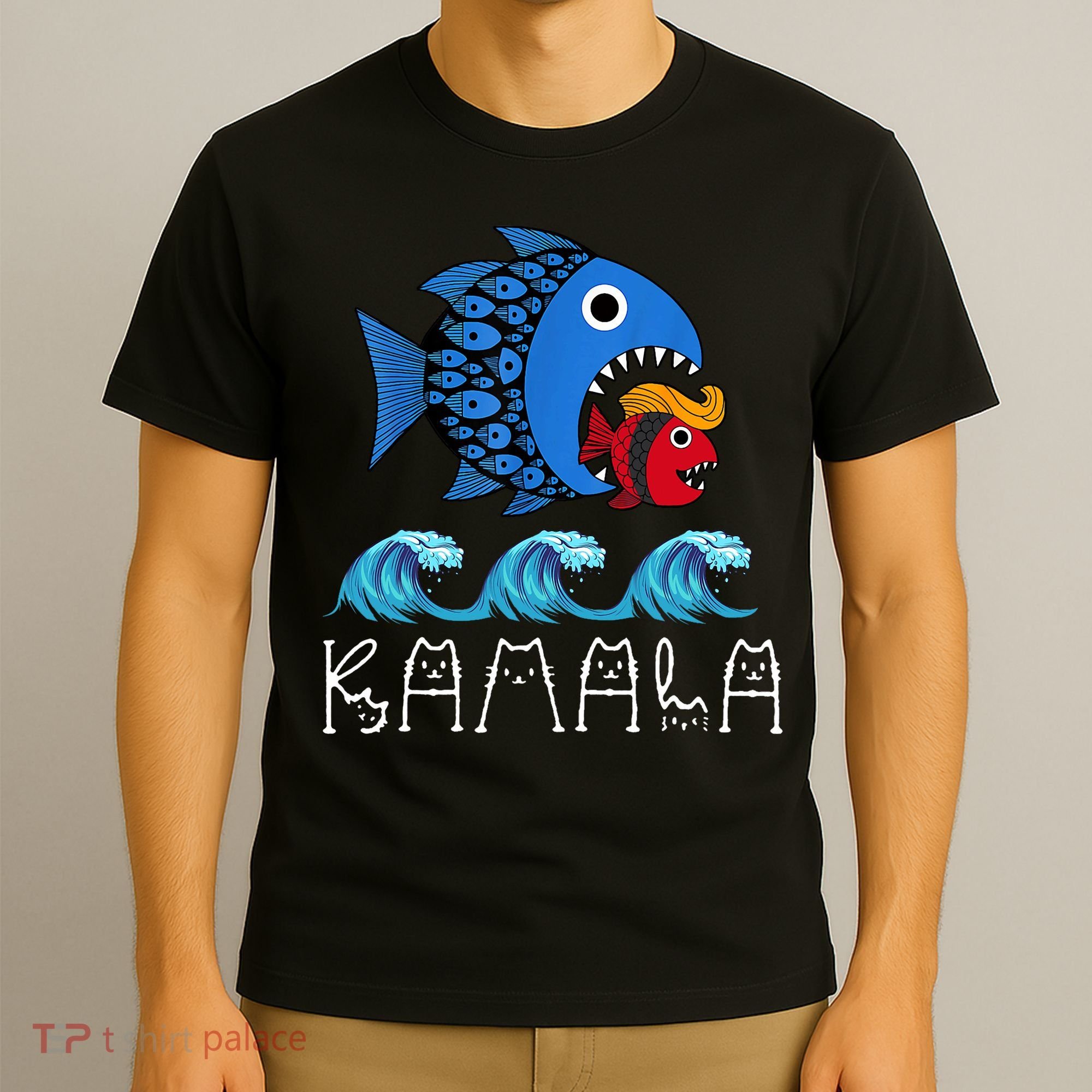 Kamala Over Trump Blue Wave Big Fish Eats Small Fish T-Shirt