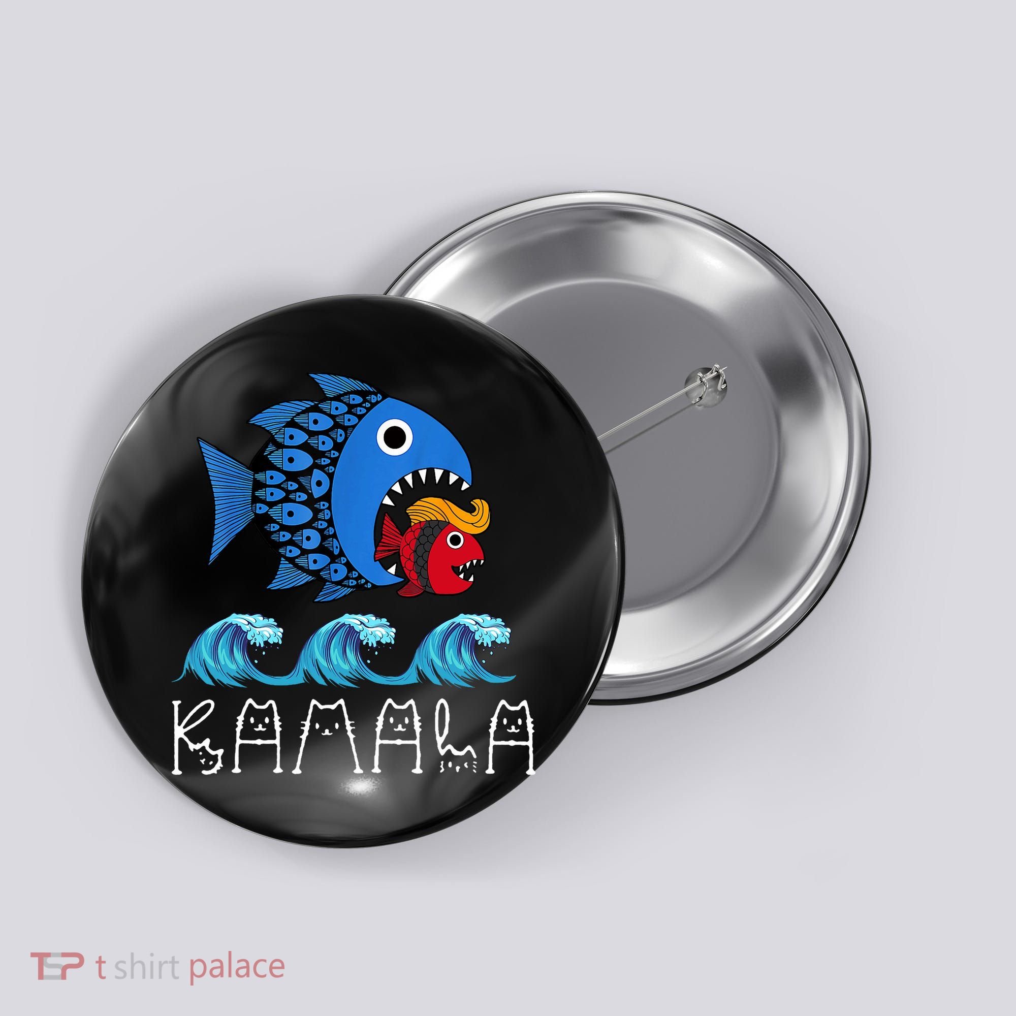 Kamala Over Trump Blue Wave Big Fish Eats Small Fish Button