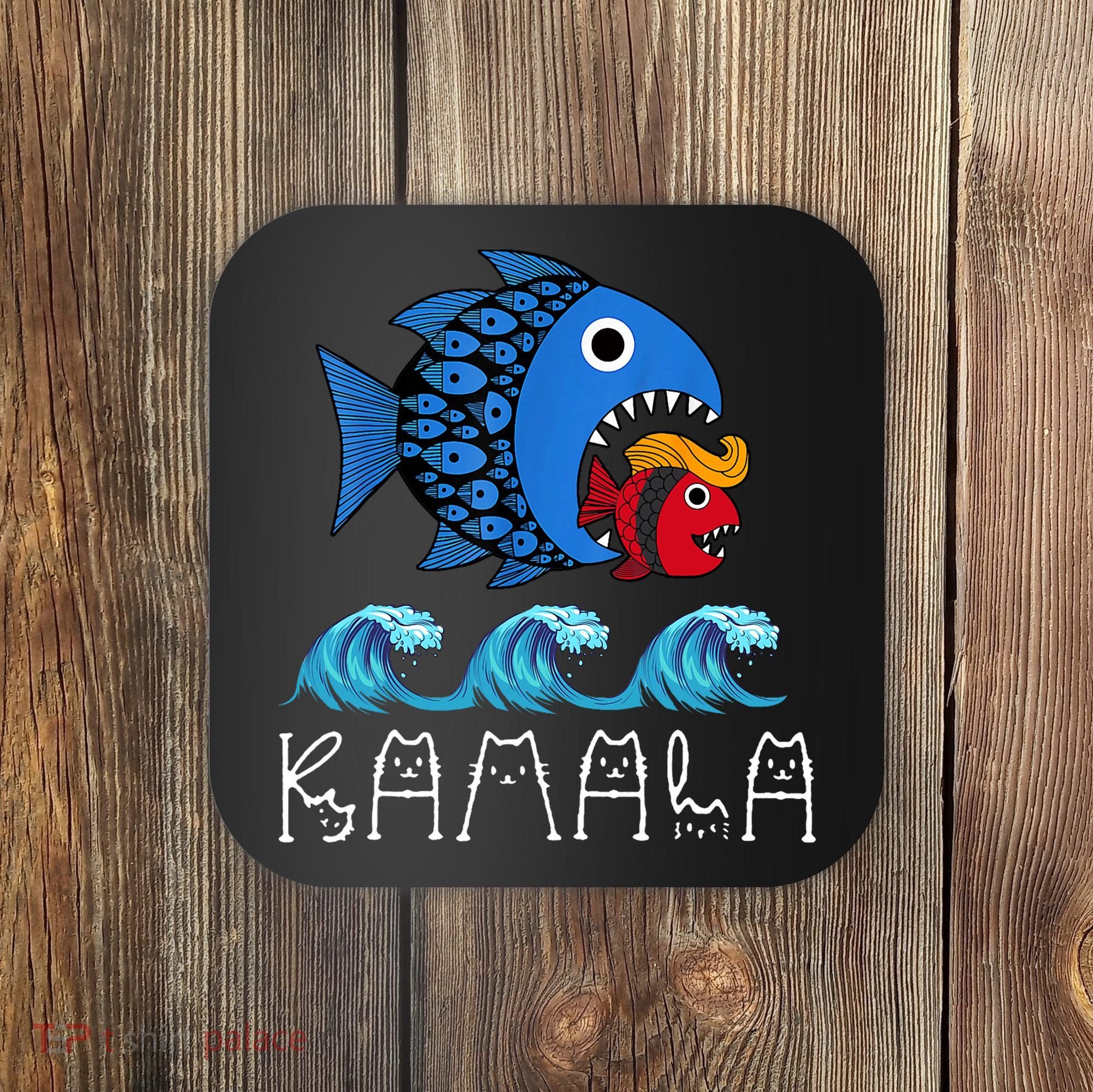 Kamala Over Trump Blue Wave Big Fish Eats Small Fish Coaster